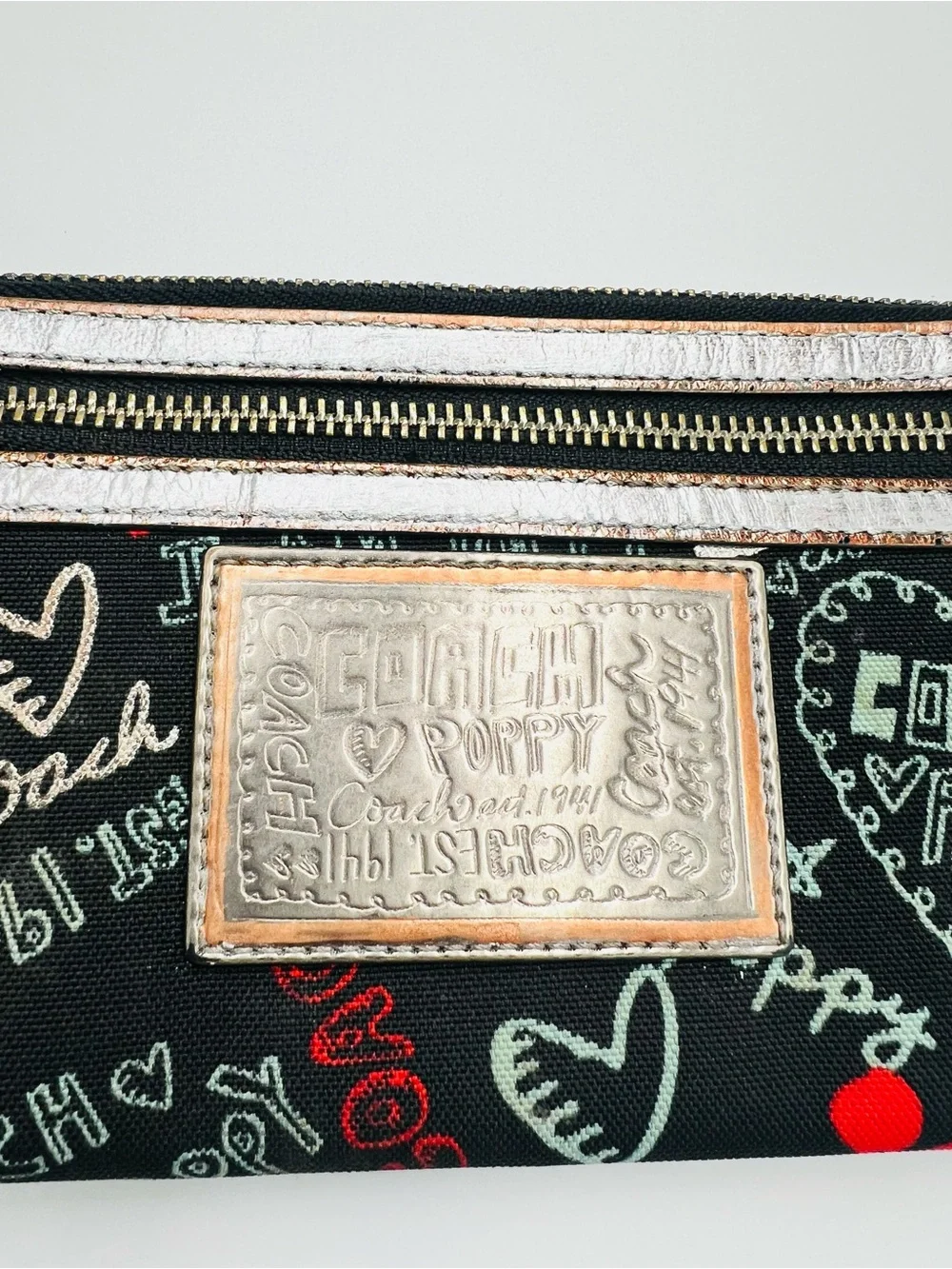 Coach Poppy Graffiti Heart Print Wristlet